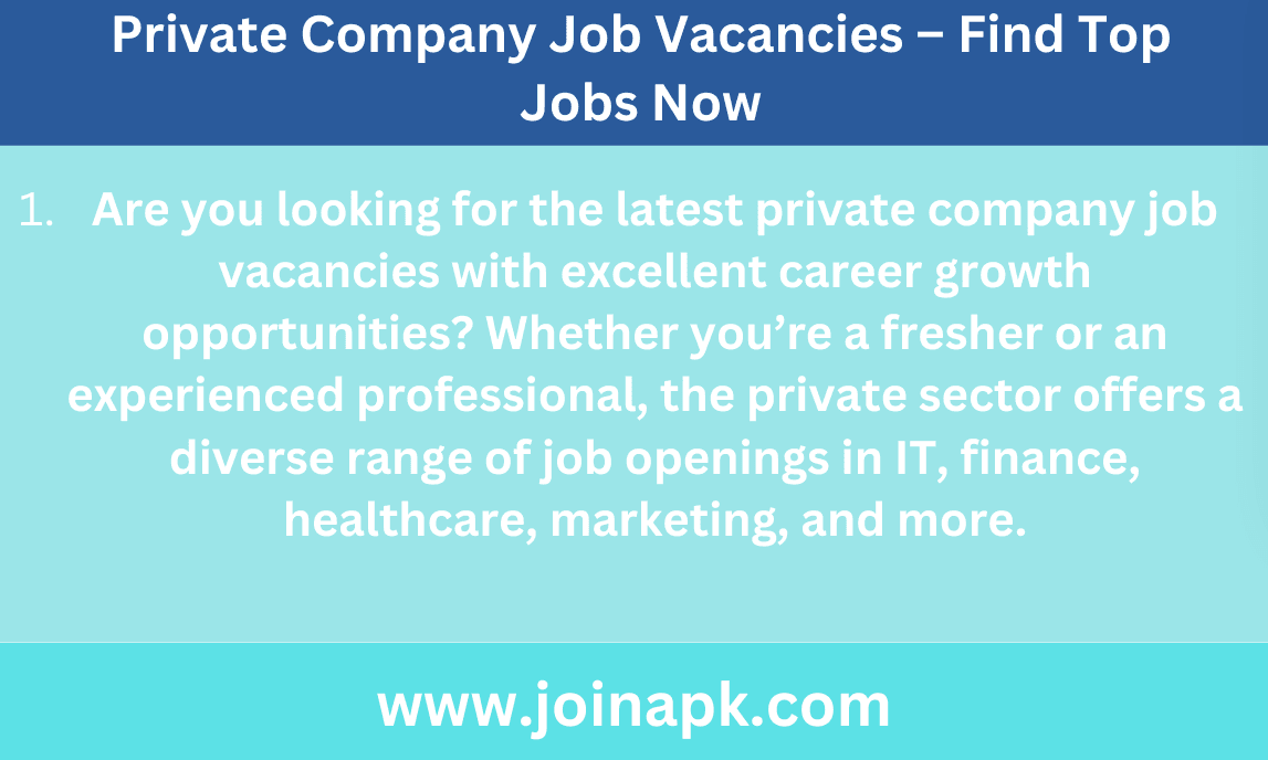 Private Company Job Vacancies