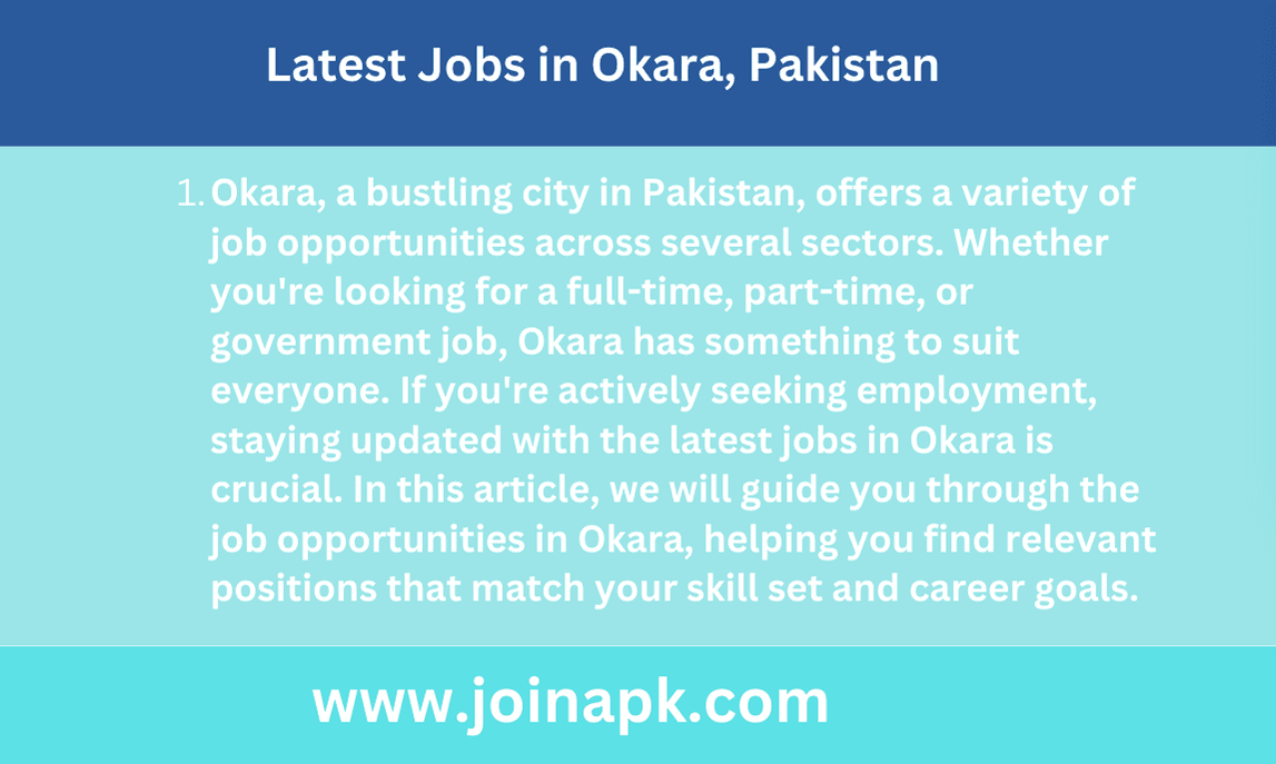 Latest Jobs in Okara Pakistan
