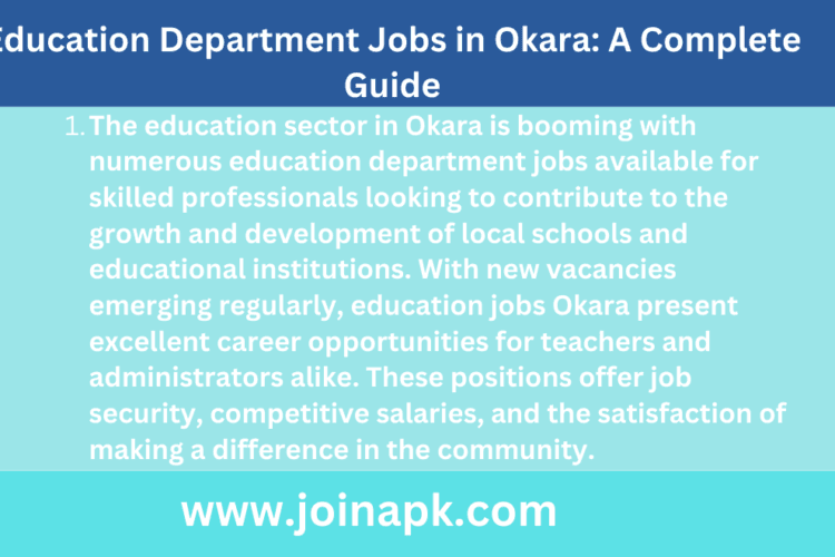 Education Department Jobs in Okara