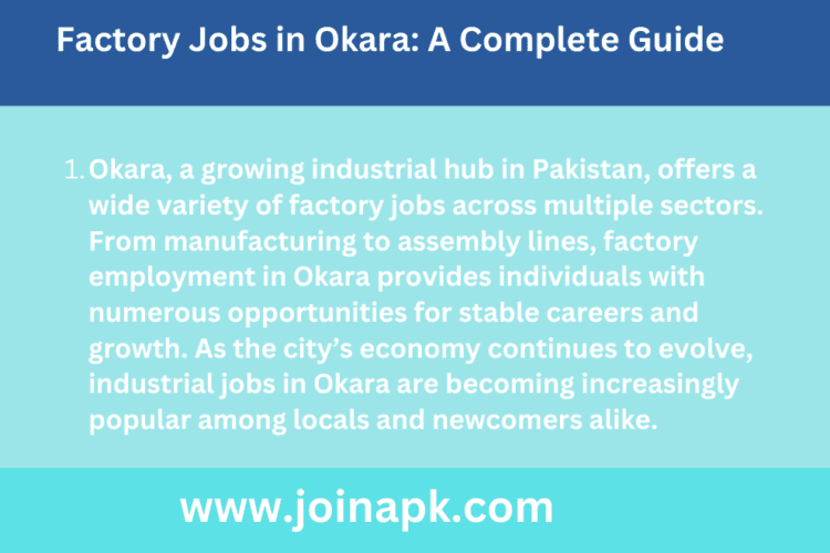 Factory Jobs in Okara
