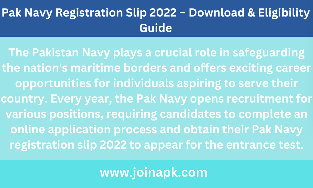 Pak Navy Registration Slip 2022